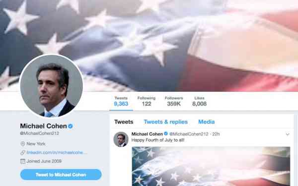 Michael Cohen scrubs mentions of Trump from Twitter bio on Independence Day