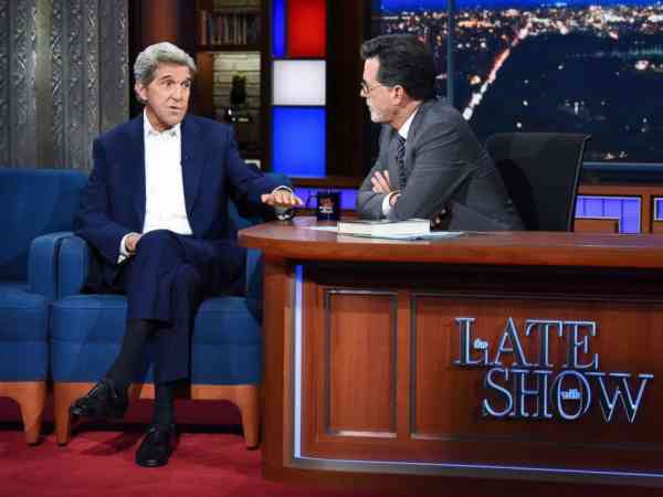 Anonymous op-ed shows 'we don't really have a president,' Kerry tells Colbert