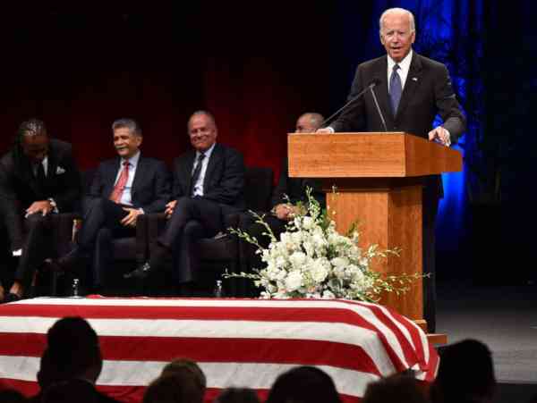 Emotional Joe Biden remembers John McCain as 'a brother'