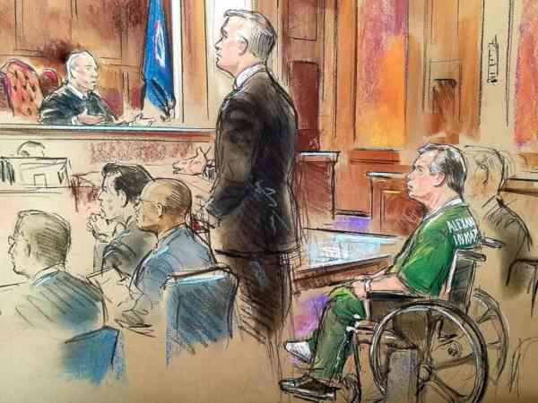 Paul Manafort arrives at court hearing about sentencing date in a wheelchair