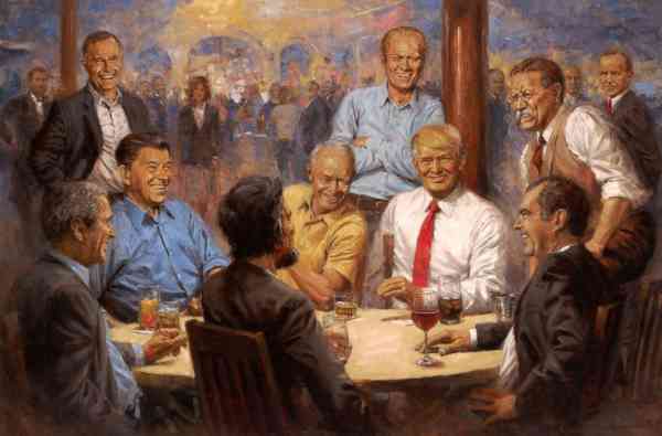 Behind the painting depicting Trump sharing drinks with GOP presidents 