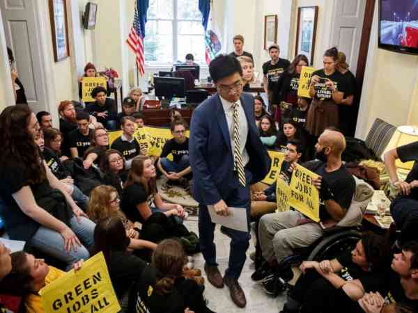 Alexandria Ocasio-Cortez leads climate protest at Nancy Pelosi's office